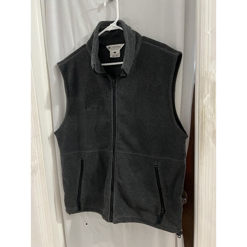 Columbia Men’s Gray Full Zip Fleece Cathedral Peak Mock Neck Vest Sz L